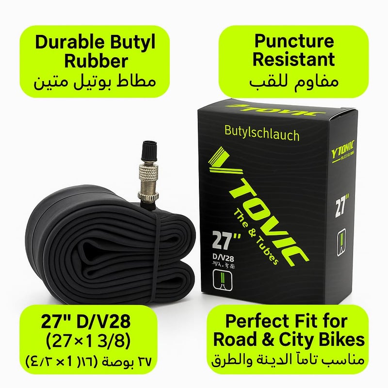 V-Tovic Tires 27" Bicycle Inner Tube DV28 Valve – 27x1 3/8 Heavy Duty Butyl Rubber Bike Tube, Replacement Tire Tube for Road, Mountain & City Bikes, Wheelchair & Racing Cycles - Image 4