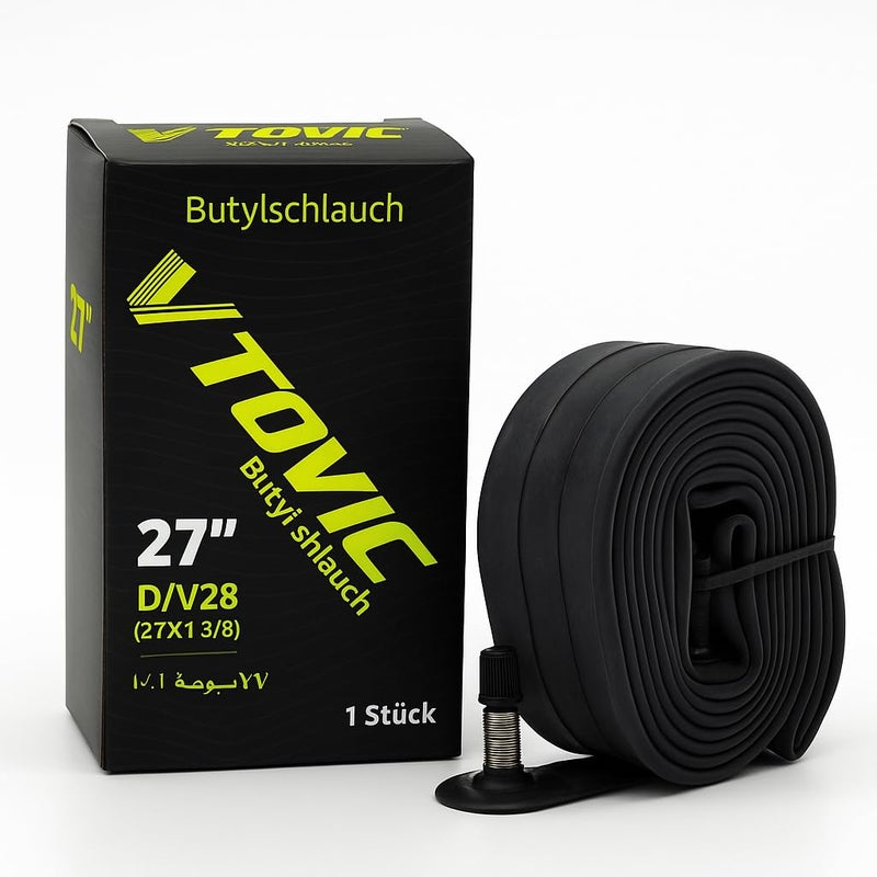 V-Tovic Tires 27" Bicycle Inner Tube DV28 Valve – 27x1 3/8 Heavy Duty Butyl Rubber Bike Tube, Replacement Tire Tube for Road, Mountain & City Bikes, Wheelchair & Racing Cycles - Image 1