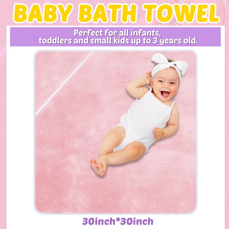 Reginary 4 Pack Baby Hooded Towels Coral Fleece Baby Bath Towels 30 x 30 Inch Soft Absorbent Hooded Bath Blanket for Newborn Toddler Infant Boy Girl Shower Gift Supplies (Pink, Purple, Yellow, Beige) - Image 2