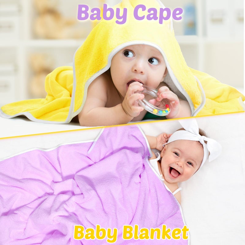 Reginary 4 Pack Baby Hooded Towels Coral Fleece Baby Bath Towels 30 x 30 Inch Soft Absorbent Hooded Bath Blanket for Newborn Toddler Infant Boy Girl Shower Gift Supplies (Pink, Purple, Yellow, Beige) - Image 5