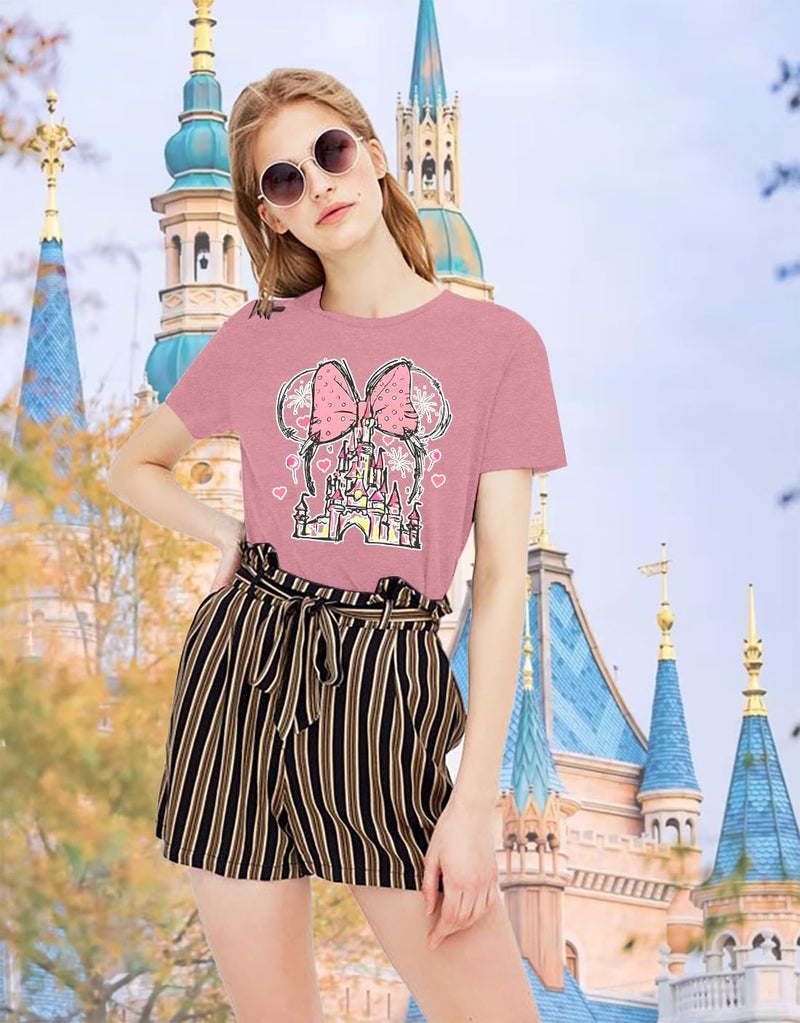 TAOHONG Women Magic Kingdom Shirt Castle Graphic Shirts Casual Family Vacation Holiday T Shirt Cute Short Sleeve Tee Top Lotus Pink - Image 3