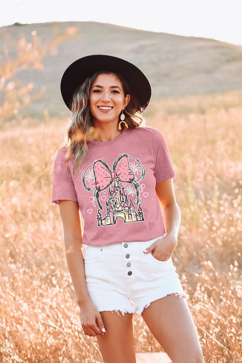TAOHONG Women Magic Kingdom Shirt Castle Graphic Shirts Casual Family Vacation Holiday T Shirt Cute Short Sleeve Tee Top Lotus Pink - Image 5