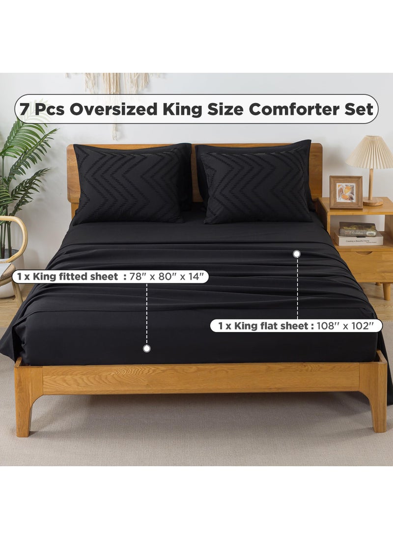Litanika Litanika Oversized King Size Comforter Set with Sheets Black - 7 Pieces Bed in a Bag Oversized King Boho Tufted Complete Beddding Sets with Comforter  Sheets  Pillowcases & Shams  - Image 4