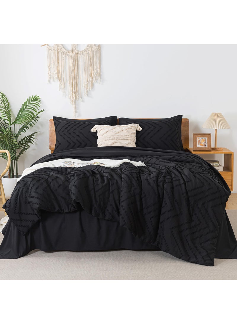 Litanika Litanika Oversized King Size Comforter Set with Sheets Black - 7 Pieces Bed in a Bag Oversized King Boho Tufted Complete Beddding Sets with Comforter  Sheets  Pillowcases & Shams  - Image 1