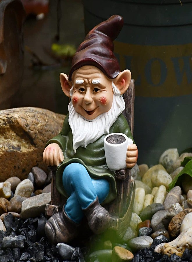 OwMell Drinking Coffee Garden Gnome Statue Decoration 7.3" Gnome Figurine Statue Ornament for Indoor Outdoor Home Garden Patio Yard Lawn - Image 1
