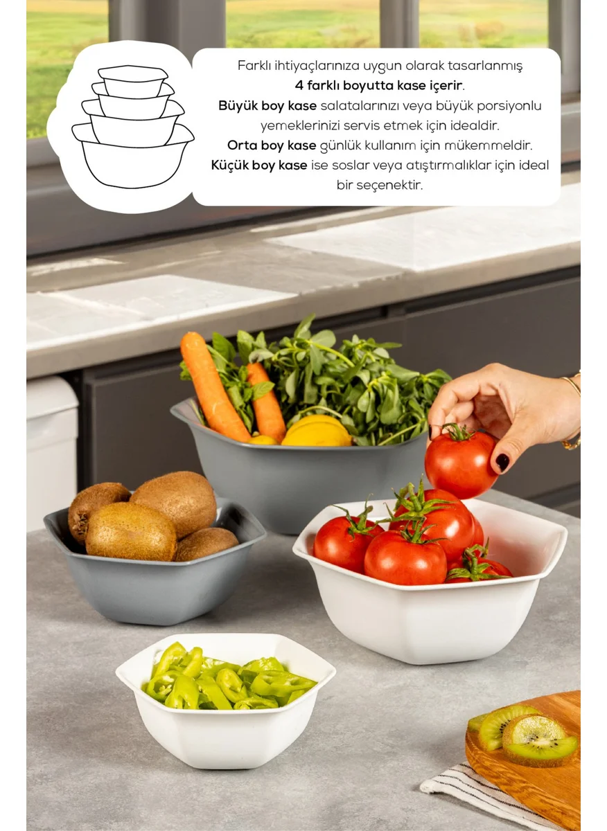 Vienev Set of 4 Hexagonal Bowls White-Anthracite