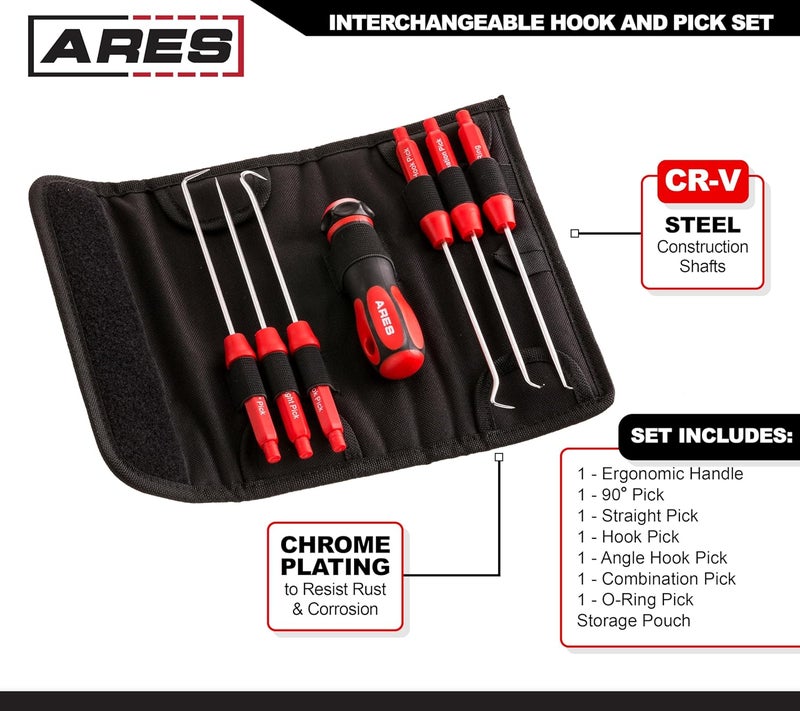 ARES 70255 - Interchangeable Hook and Pick Set - 6-Piece Set Includes Convenient Storage Pouch - Chrome Vanadium Steel Shafts - Easily Remove Hoses, Gaskets and More - Image 2