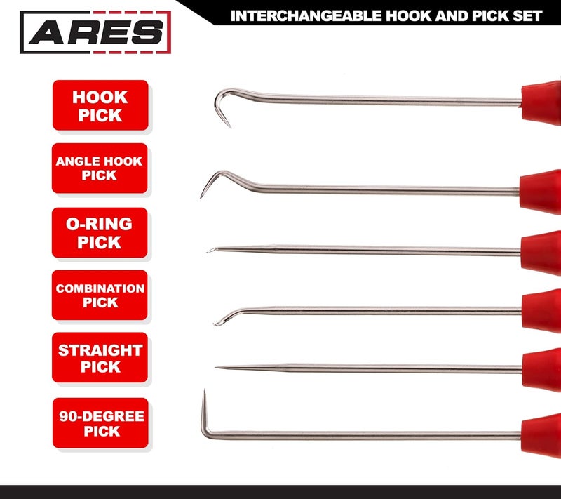 ARES 70255 - Interchangeable Hook and Pick Set - 6-Piece Set Includes Convenient Storage Pouch - Chrome Vanadium Steel Shafts - Easily Remove Hoses, Gaskets and More - Image 3