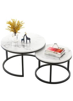 Arabest Coffee Table Living Room, Creative Home Round Table, Small Apartment Marble Wrought Iron Tea Table  - Image 1