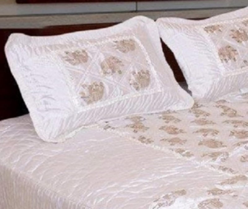 ManavRachit Satin Gold Printed 310 TC Wedding Bedding Set Bedsheet with 2 Pillow Covers 1 AC Comforter for Home Living RoomSet of 4pc HathiElephant PrintWhite - Image 4