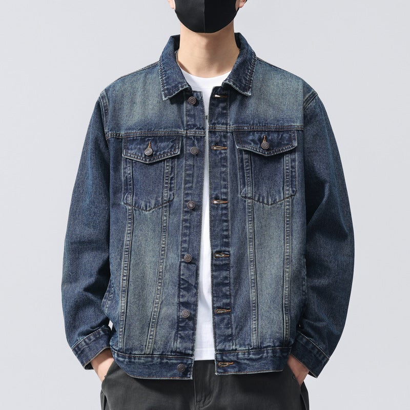 Men's Vintage Denim Jacket - Slim Fit, Color-Block, Long Sleeve, Cotton - Image 1