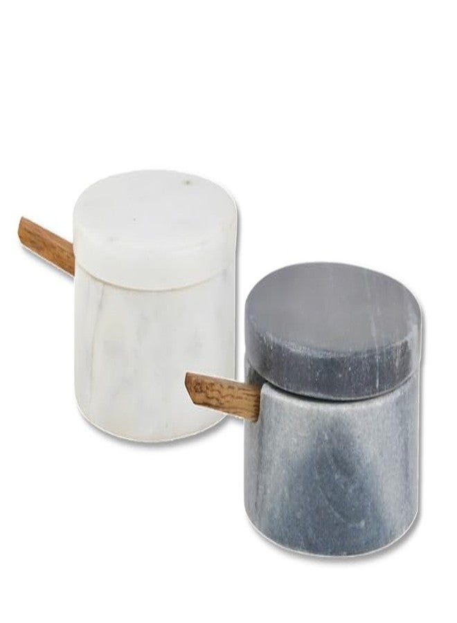 Cruiser’s Cache Cruiser’s Caché | Set of 2 Marble Salt Cellars with Spoons | One Each White & Gray | For Gourmet Salts, Pepper, Spices & Seasonings | Small Round Lidded - Image 2
