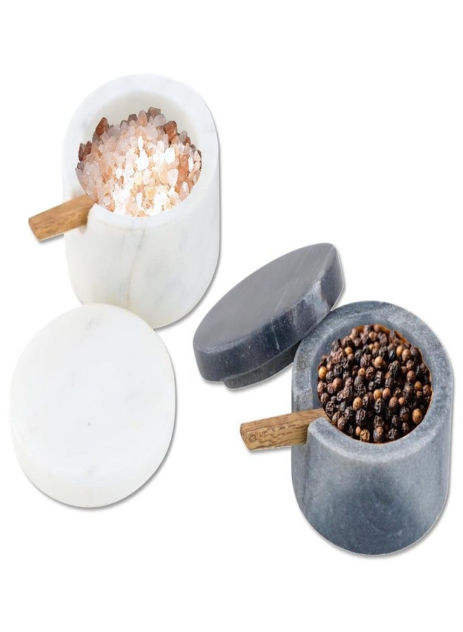 Cruiser’s Cache Cruiser’s Caché | Set of 2 Marble Salt Cellars with Spoons | One Each White & Gray | For Gourmet Salts, Pepper, Spices & Seasonings | Small Round Lidded - Image 3