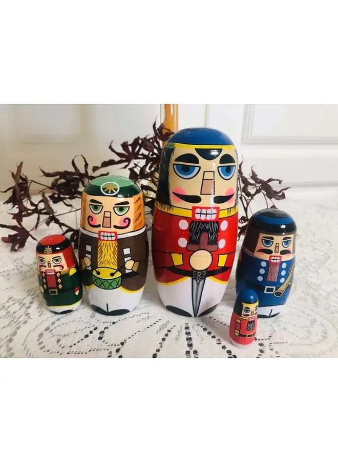 Puppet Set 5Pcs Style 09 Handmade Wooden Dolls Stacked Toys DIY Christmas Birthday Gift - Image 3