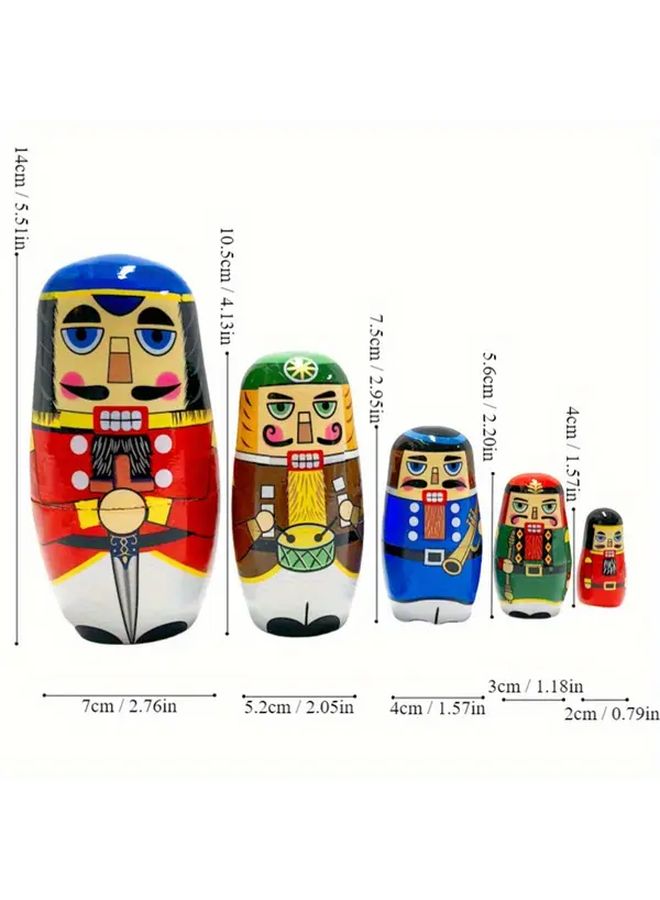 Puppet Set 5Pcs Style 09 Handmade Wooden Dolls Stacked Toys DIY Christmas Birthday Gift - Image 2