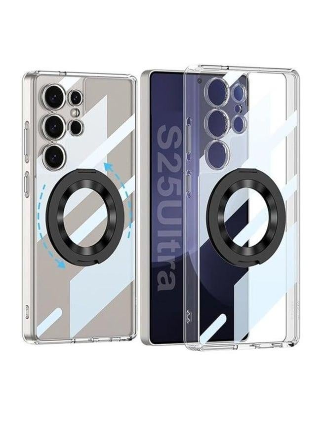 for Galaxy S25 Ultra Case, 【Compatible with Mag-safe】 Built-in 360° Rotatable Magnetic Ring Holder, Hard PC Clear Shockproof Protective Slim Phone Case  - Image 1