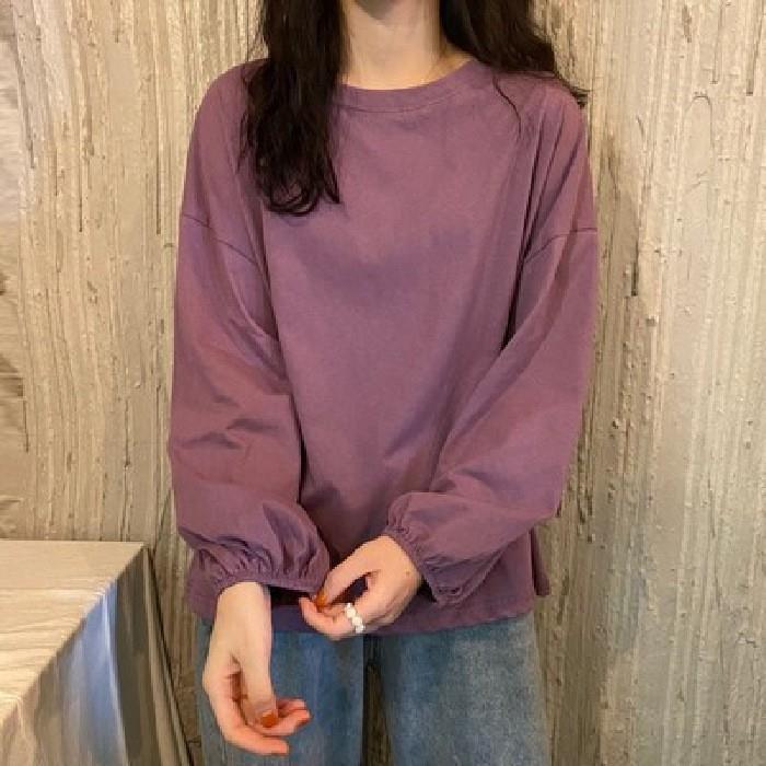 Generic Womens 2023 New Autumn Korean Style Ins Loose Thin Pullover Student Slimming Sweatshirt Lantern Sleeve Long Sleeve T-shirt Purple 