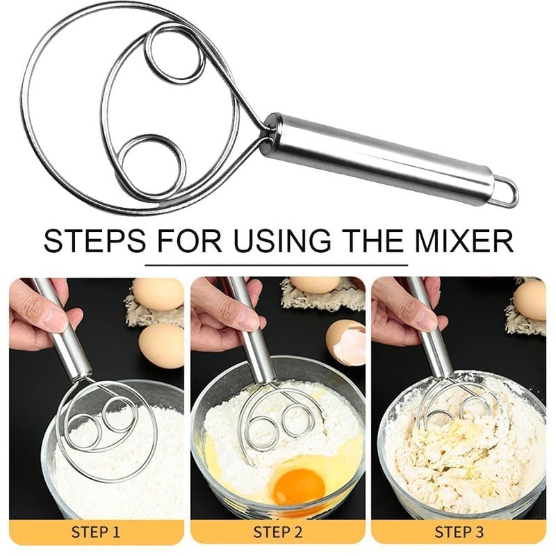 ZOMBIO ZOMBIO Stainless Steel Atta Kneader Dough Maker Flour Mixer Bread Mixing Tool Roti Atta Blender Beater Manual Flour Mixer for Egg Bread Cake Pastry Pizza Dough  - Image 2