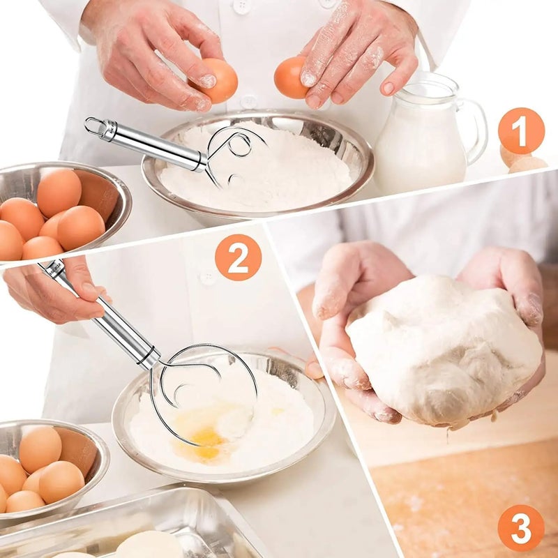 ZOMBIO ZOMBIO Stainless Steel Atta Kneader Dough Maker Flour Mixer Bread Mixing Tool Roti Atta Blender Beater Manual Flour Mixer for Egg Bread Cake Pastry Pizza Dough  - Image 5