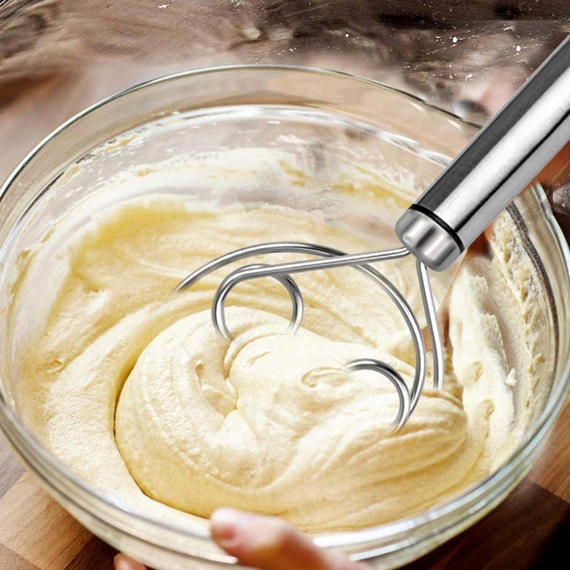 ZOMBIO ZOMBIO Stainless Steel Atta Kneader Dough Maker Flour Mixer Bread Mixing Tool Roti Atta Blender Beater Manual Flour Mixer for Egg Bread Cake Pastry Pizza Dough  - Image 4
