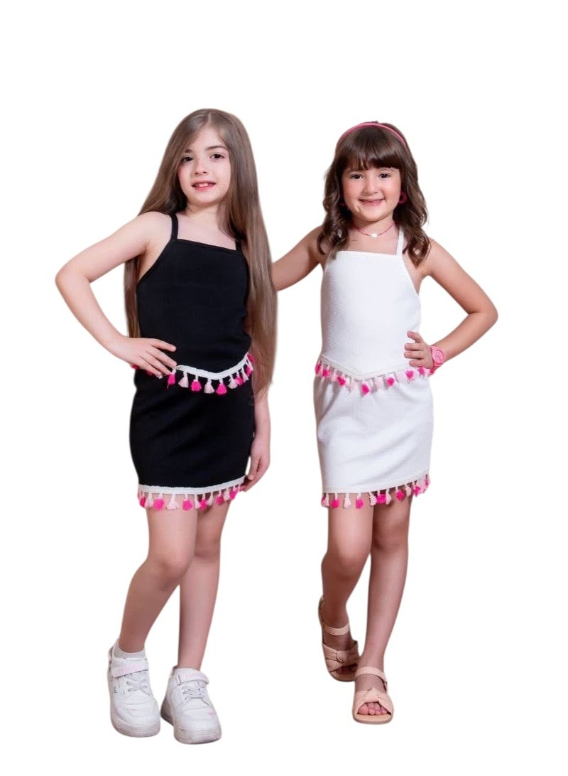 2-piece girls' set of hand-made tassels, suitable for ages 5 to 10 years
