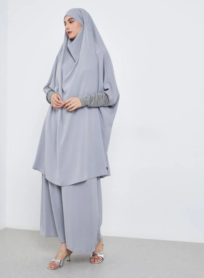 Take Two Take Two Solid Hoodie Batwing Sleeve Abaya with Skirt Set