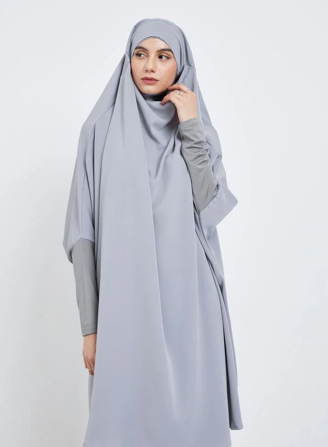 Take Two Take Two Solid Hoodie Batwing Sleeve Abaya with Skirt Set