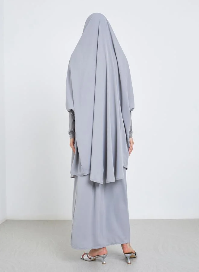 Take Two Take Two Solid Hoodie Batwing Sleeve Abaya with Skirt Set