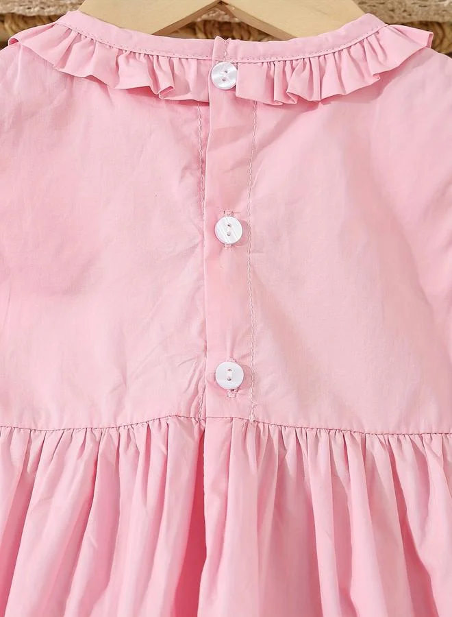 Take Two Take Two Girls Pink Smocked Detail Embroidered Dress