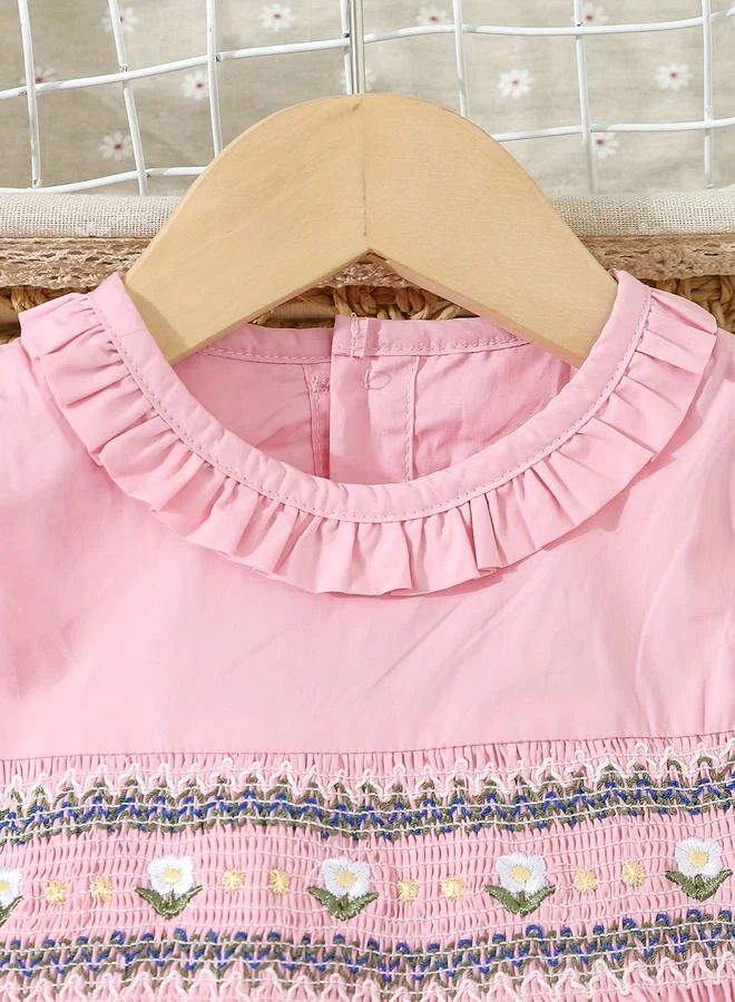 Take Two Take Two Girls Pink Smocked Detail Embroidered Dress