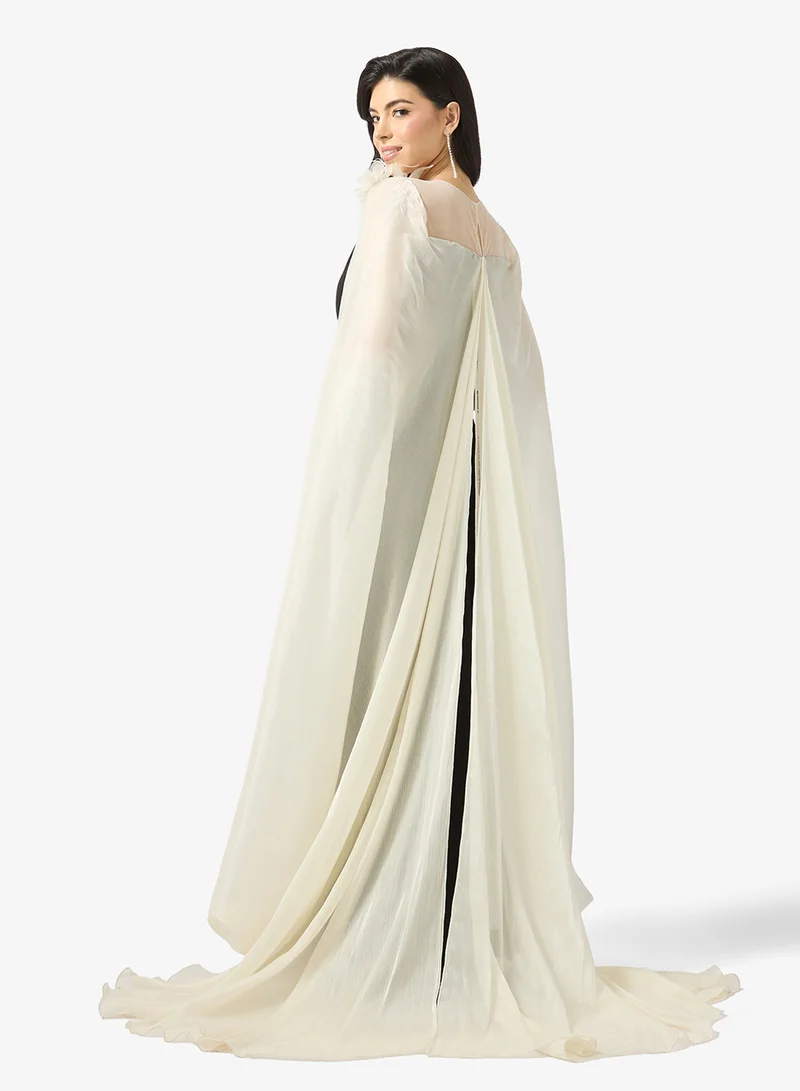 Namshi x Monochrome Sweetheart Neckline Dress with Cape