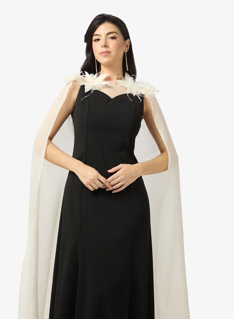Namshi x  Monochrome Sweetheart Neckline Dress with Cape for Women | Best Price UAE