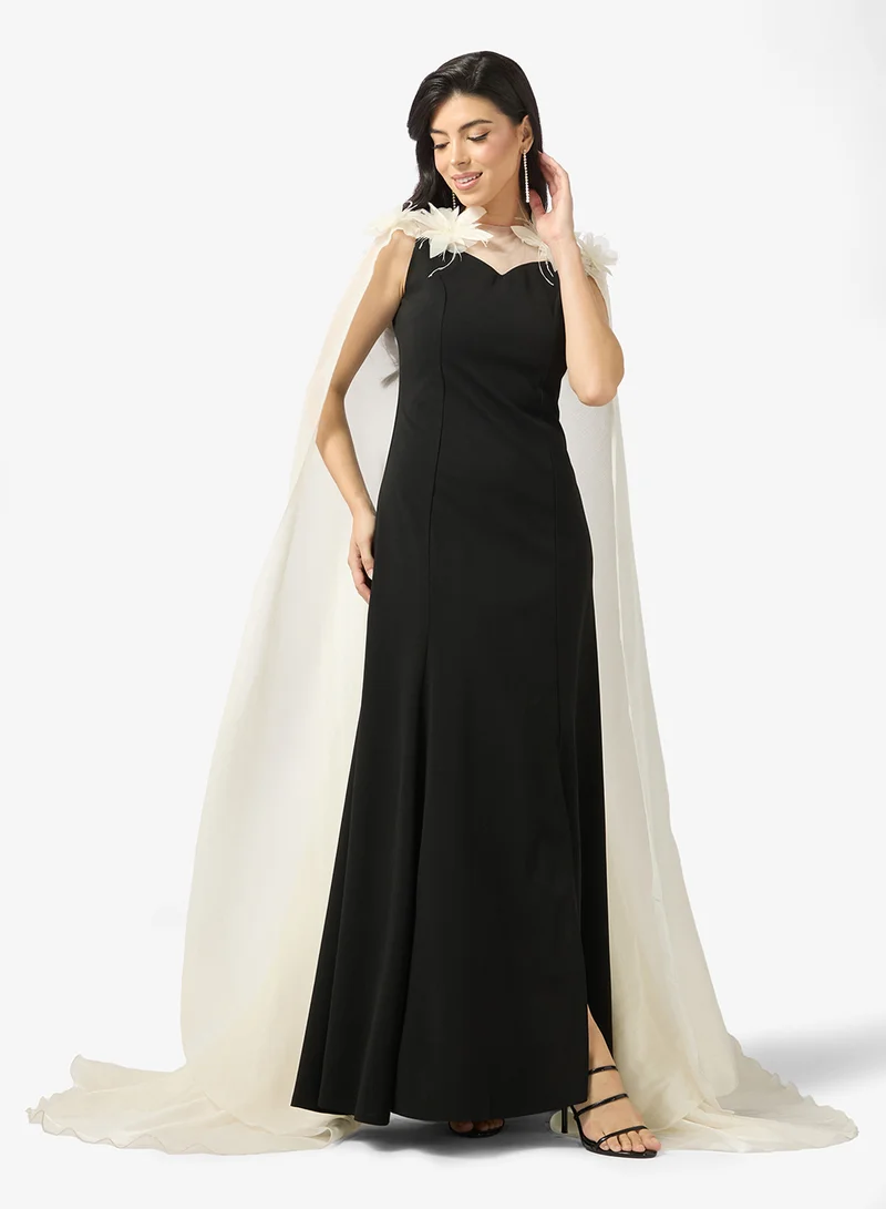 Namshi x Monochrome Sweetheart Neckline Dress with Cape