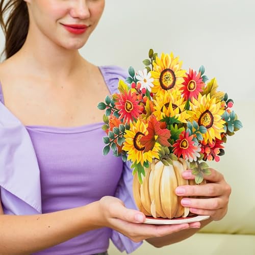 Paper Love HugePop Autumn Harvest Bouquet 3D Pop Up Card With Detachable Paper Bouquet For Fall Thanksgiving All Occasions or Just Because Jumbo 10 x 14 Cover Includes Envelope and Note Card - Image 3