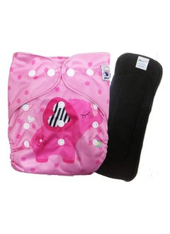 (Set Of 2) 1 Cloth Diaper With 5Layers Charcoal Bamboo Insert) Premium Adjustable Reusable Cloth Diaper (Elephant Pink)