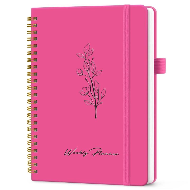 Taja Undated Weekly Planner, Weekly To Do List Notebook with Goal & Habit Tracker Organizer, A5 Weekly Planner Notebook with Spiral Binding, 6.1" x 8.2" - Berry Pink - Image 1