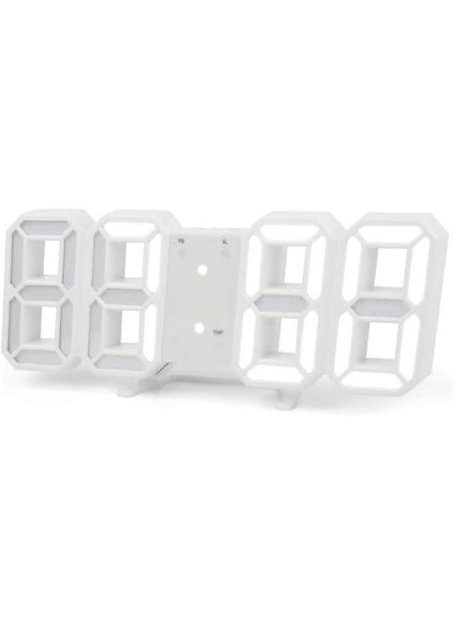 HOOKOR 3D LED Digital Alarm Clock Easy Read, Modern Design LED Wall/Desk Clocks with Alarm, Multi-Levels Brightness, Time, Date, Thermometer, Nightlight for Bedroom Office Kitchen (White)  - Image 1