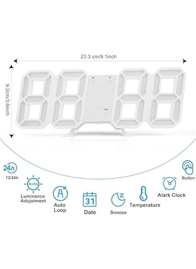 HOOKOR 3D LED Digital Alarm Clock Easy Read, Modern Design LED Wall/Desk Clocks with Alarm, Multi-Levels Brightness, Time, Date, Thermometer, Nightlight for Bedroom Office Kitchen (White)  - Image 2