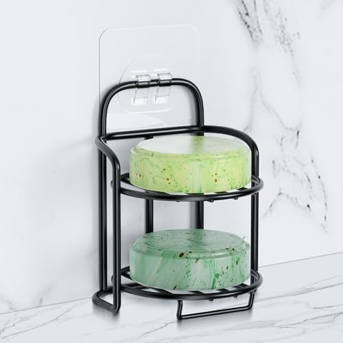 Yoshiky 2-Tier Shower Soap Shampoo Bar Holder, Self Adhesive & Freestanding Draining Soap Dish Caddy for Bathroom Wall Accesories Decor Black - Image 1