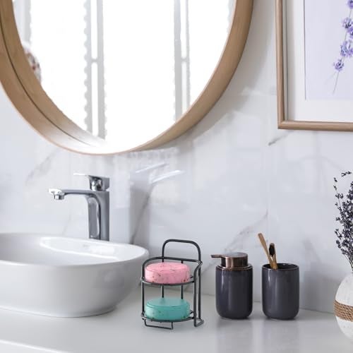 Yoshiky 2-Tier Shower Soap Shampoo Bar Holder, Self Adhesive & Freestanding Draining Soap Dish Caddy for Bathroom Wall Accesories Decor Black - Image 5