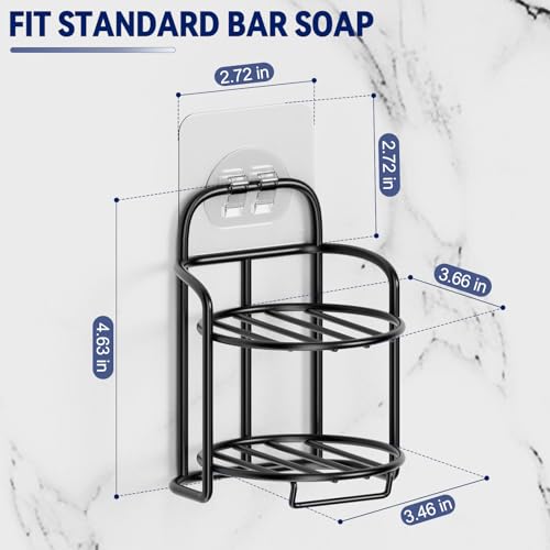 Yoshiky 2-Tier Shower Soap Shampoo Bar Holder, Self Adhesive & Freestanding Draining Soap Dish Caddy for Bathroom Wall Accesories Decor Black - Image 2