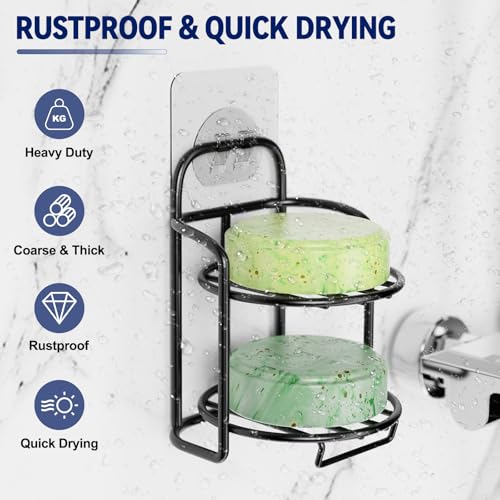 Yoshiky 2-Tier Shower Soap Shampoo Bar Holder, Self Adhesive & Freestanding Draining Soap Dish Caddy for Bathroom Wall Accesories Decor Black - Image 3