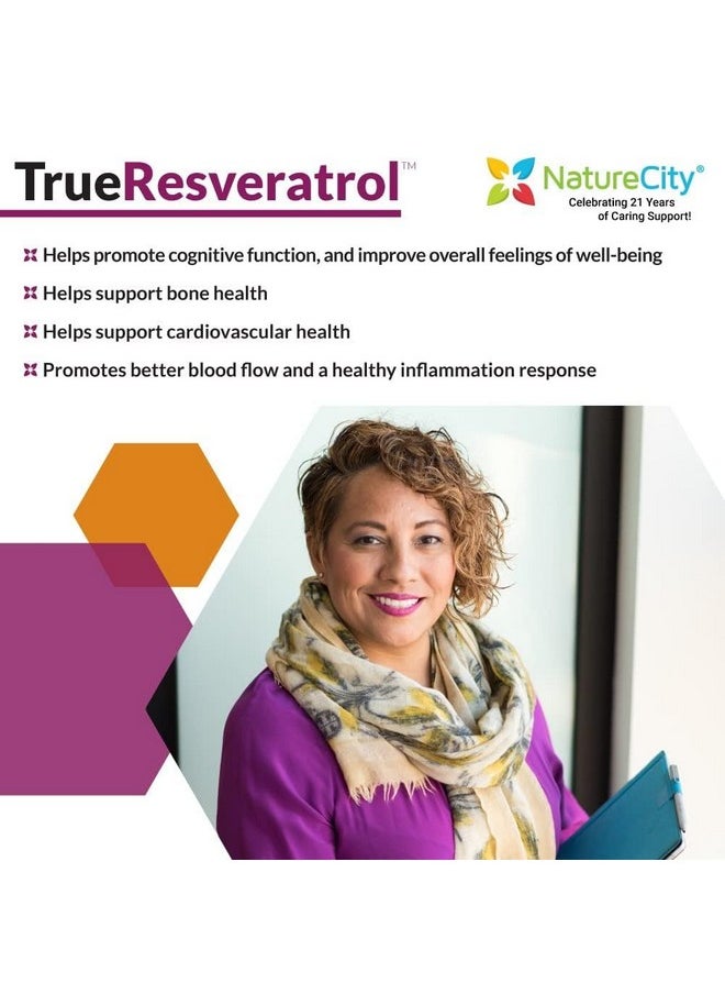 نايتشر سيتي - NatureCity TrueResveratrol 75mg Trans Resveratrol Supplement of 98% Pure Veri-te | مكمل مضاد للأكسدة مضاد للشيخوخة لدعم القلب والأوعية الدموية والمناعة والعظام والإدراك | 60 كبسولة نباتية - Image 1