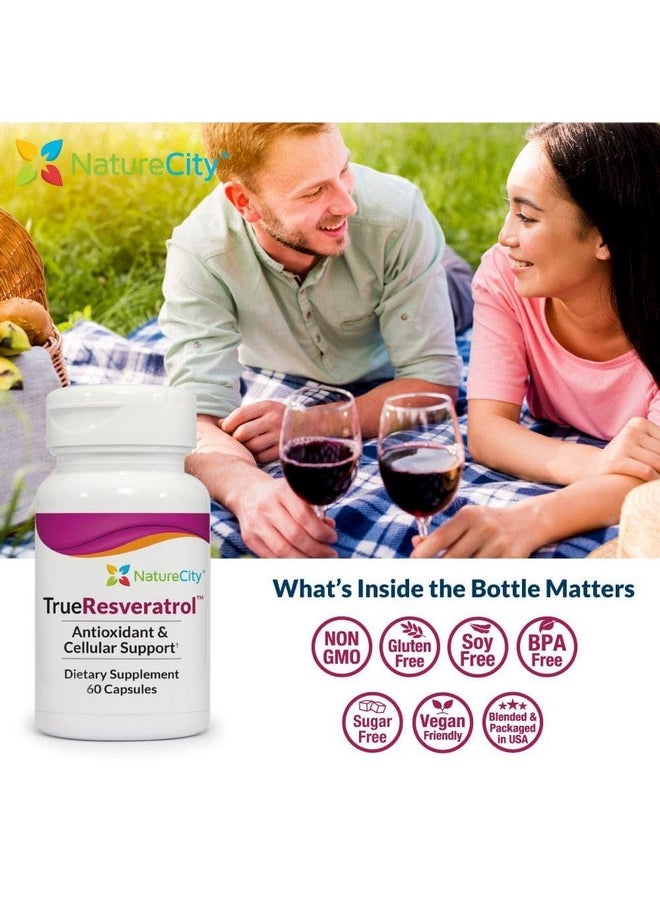 نايتشر سيتي - NatureCity TrueResveratrol 75mg Trans Resveratrol Supplement of 98% Pure Veri-te | مكمل مضاد للأكسدة مضاد للشيخوخة لدعم القلب والأوعية الدموية والمناعة والعظام والإدراك | 60 كبسولة نباتية - Image 1
