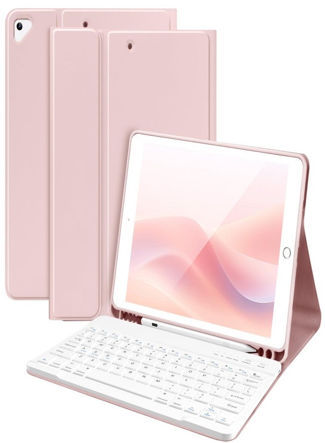 تاييانج جراب لوحة مفاتيح TaIYanG لأجهزة iPad من الجيل التاسع/الثامن/السابع، جراب لوحة مفاتيح ذكي لأجهزة iPad 10.2 بوصة 2021/2020/2019/iPad Air الجيل الثالث 2019/iPad Pro 10.5 بوصة 2017، مزود بحامل قلم، ووظيفة التشغيل/الإيقاف التلقائي، لون وردي - Image 1