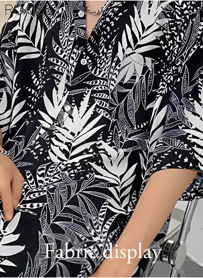 roaiss - Men's Hawaiian Printed Vacation Shirt Lightweight And Stylish Loose Fitting Lapel Short Sleeved Top Button Open Close Beach Cardigan - Image 1