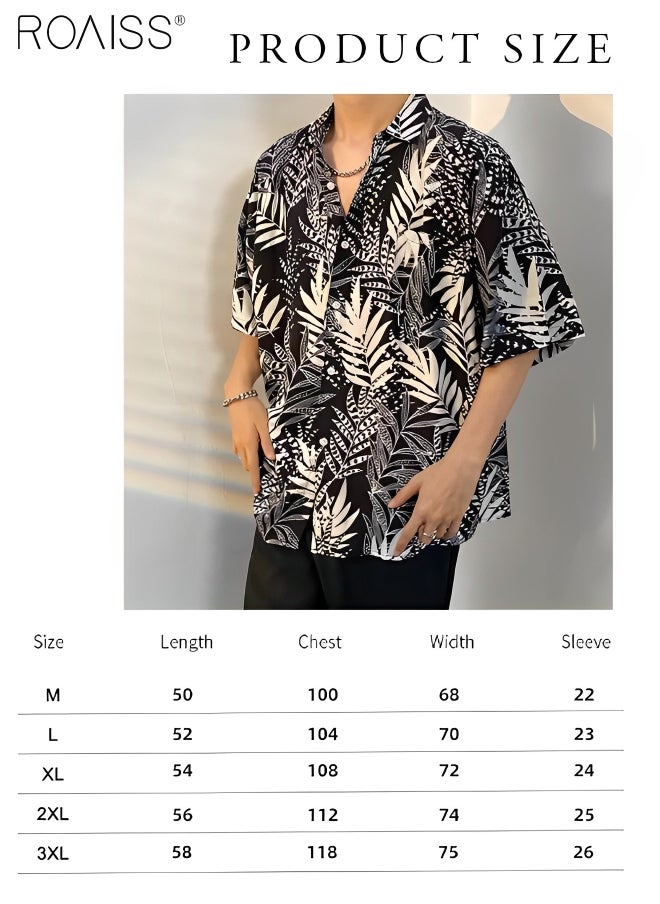 roaiss - Men's Hawaiian Printed Vacation Shirt Lightweight And Stylish Loose Fitting Lapel Short Sleeved Top Button Open Close Beach Cardigan - Image 1
