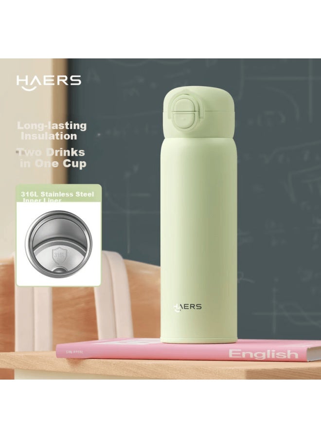 Haers New 316l Stainless Steel Insulated Straw Cup Portable School Water Bottle Green 500ml - Image 1