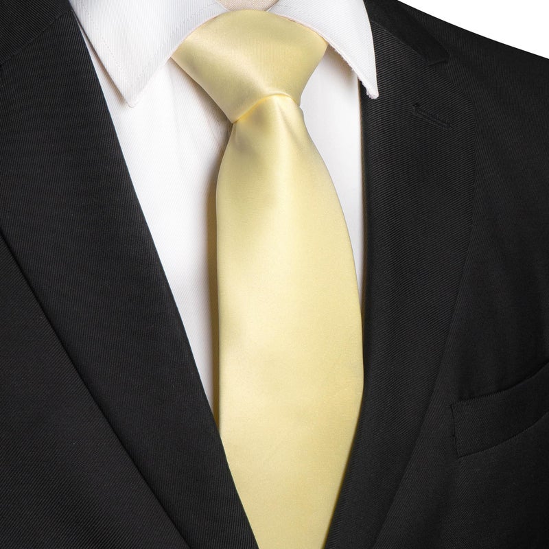 JEMYGINS Light Yellow Tie Mens Necktie for Wedding and Business(8cm) - Image 2