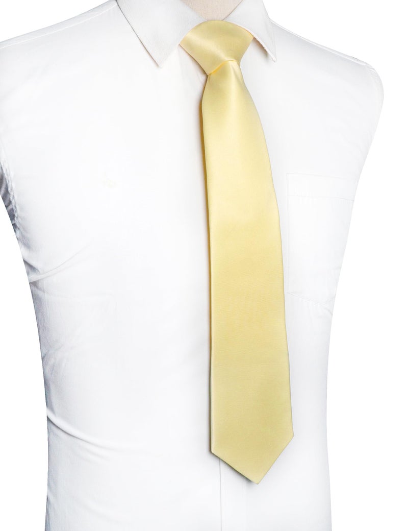 JEMYGINS Light Yellow Tie Mens Necktie for Wedding and Business(8cm) - Image 3